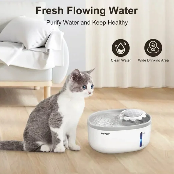 White Grey 2L/ 67oz Automatic Pet Water Fountain with Quiet Pump - Picture 2 of 11